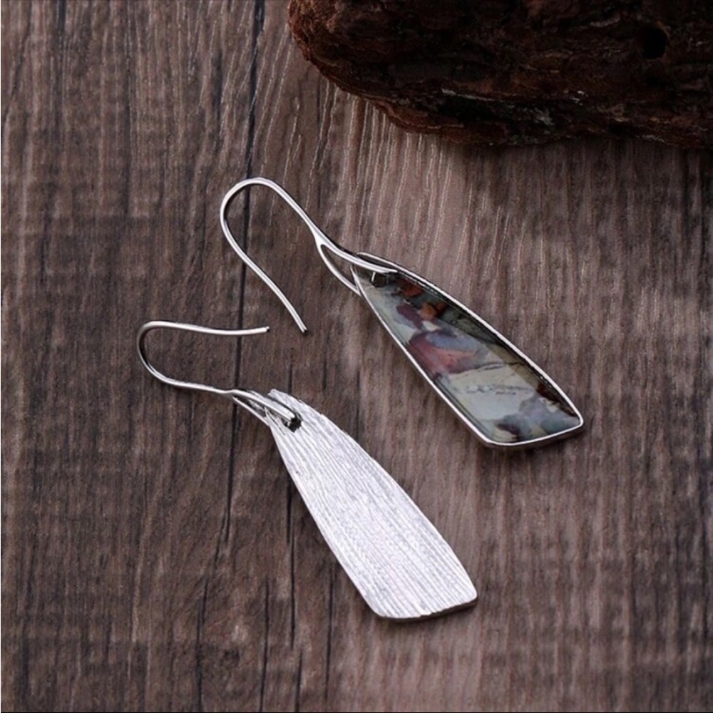 Free People Earthtone Mosaic Drop Earrings in Blue and Copper Hues - Picture 2 of 5